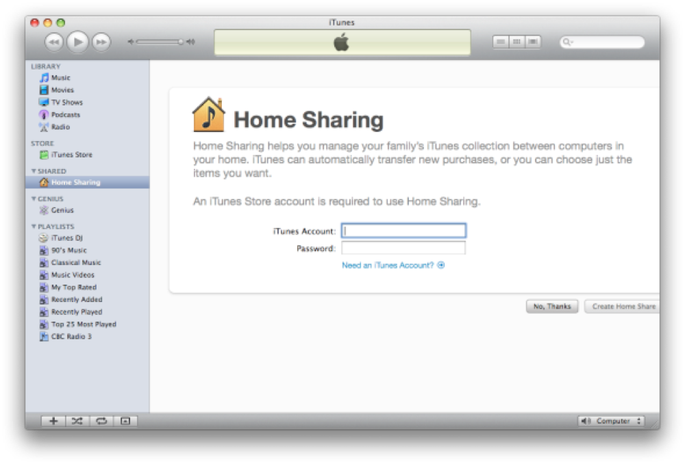 Itunes9 homesharing