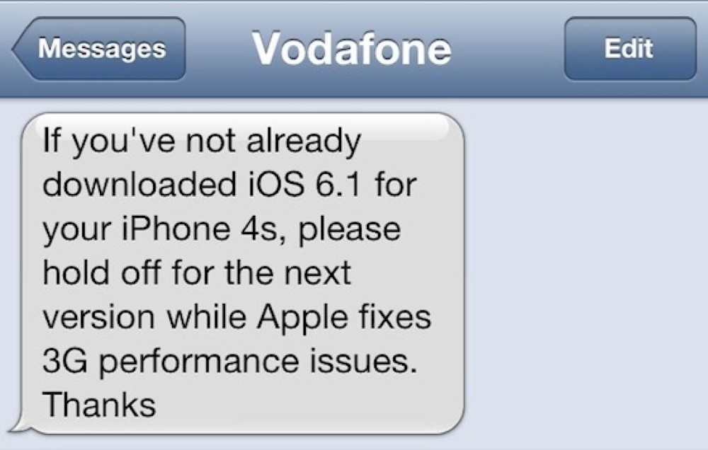 Vodafone ios 6 1 warning