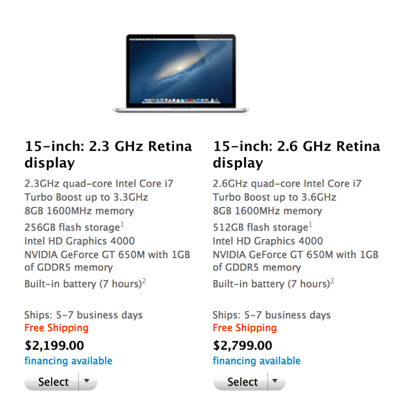アメリカApple Online Store、「MacBook Pro with Retina display」の出荷予定日がさらに短縮
