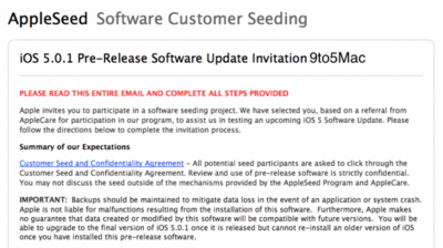 Apple、デベロッパー以外の一部のエンドユーザーに「iOS 5.0.1」を配布
