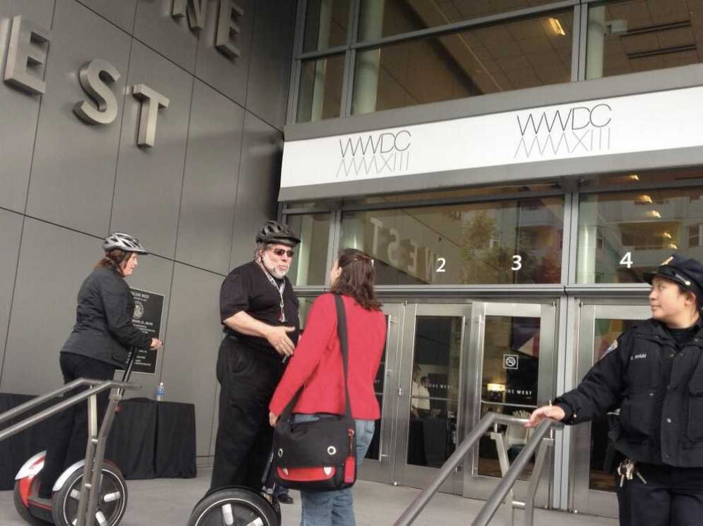 Steve wozniak arrives at wwdc on his segway