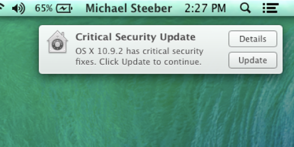 Apple、「OS X Mavericks 10.9.2」にアップデートしてないユーザーに早くアップデートするように通知