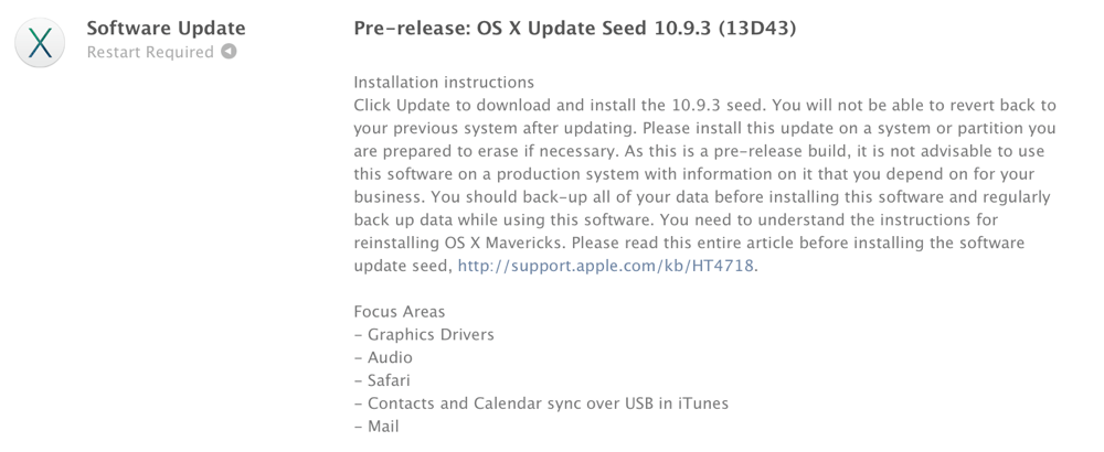 Apple、デベロッパー向けに「OS X 10.9.3 build 13D43」リリース