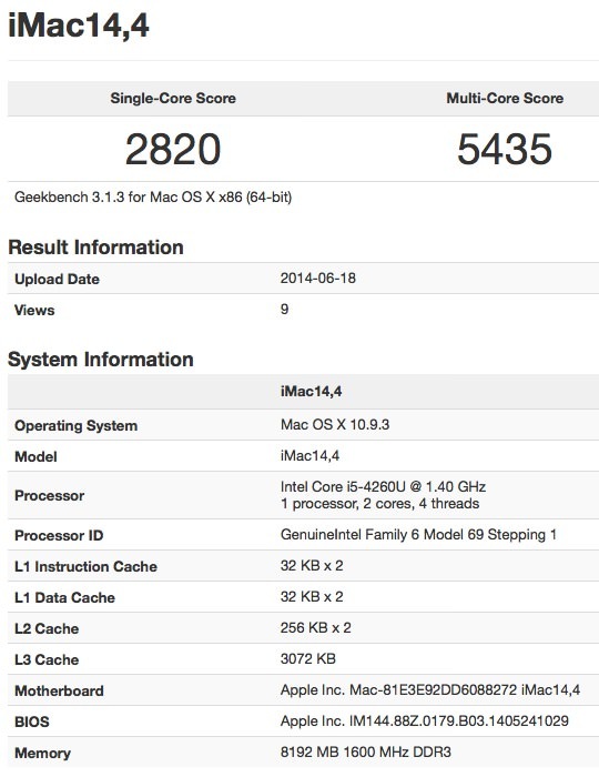 新しいエントリーモデルの21.5インチ「iMac (mid 2014)」のベンチマークが明らかに