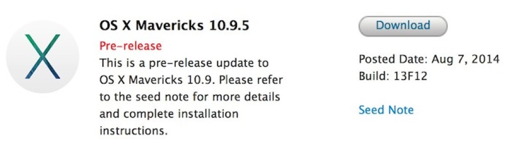 Apple、デベロッパー向けに「OS X Mavericks 10.9.5 Build 13F12」リリース