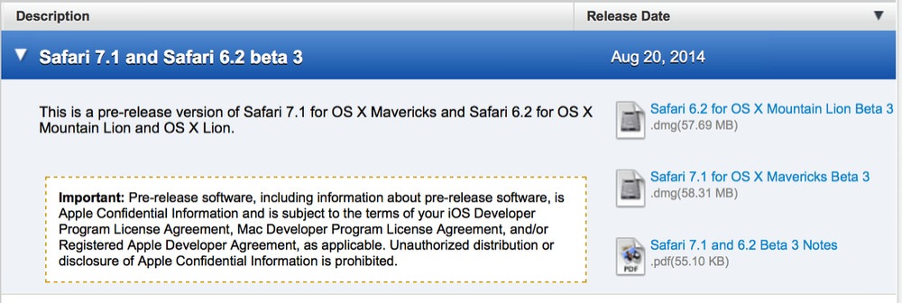 Apple、デベロッパー向けに「Safari 7.1 beta 3」と「Safari 6.2 beta 3」リリース