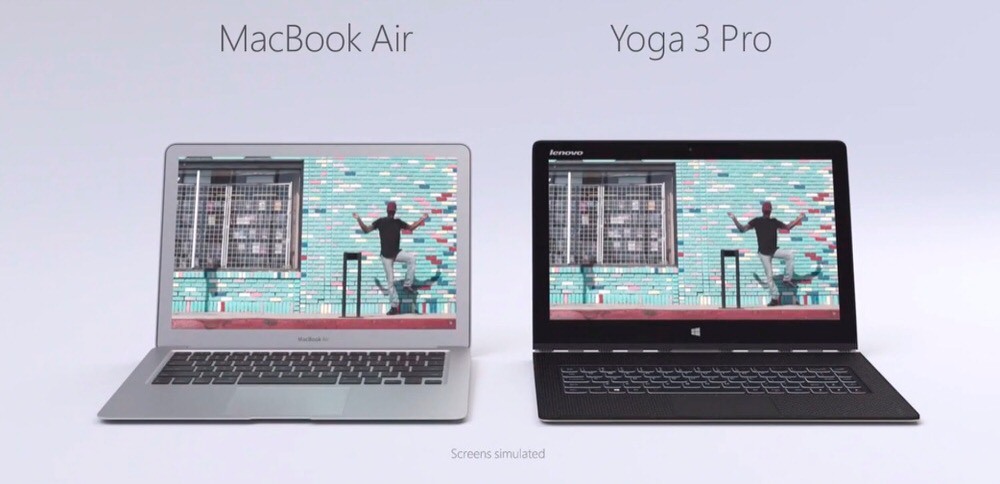 Microsoft、「Lenovo Yoga 3 Pro」と「MacBook Air」を比較するTVCMを公開