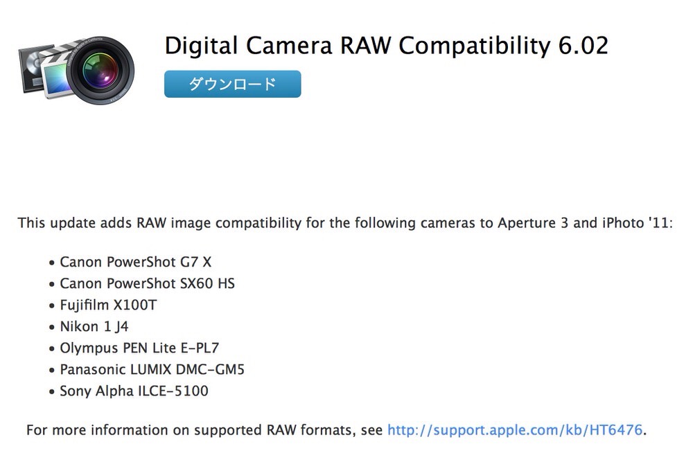 Apple、「デジタルカメラ RAW 互換性アップデート 6.02」リリース