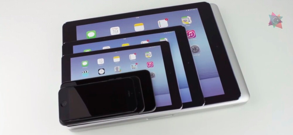「iPad Air Plus」のモックモックと「iPhone 6/6 Plus」や「iPad Air」などとを比較した動画