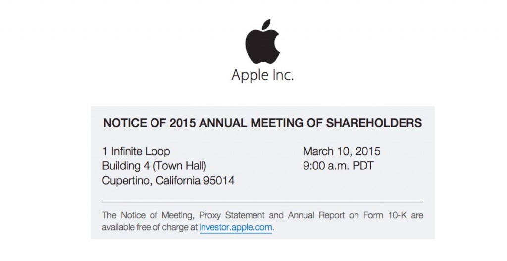 Apple、年次株主総会を2015年3月10日に行うことを発表