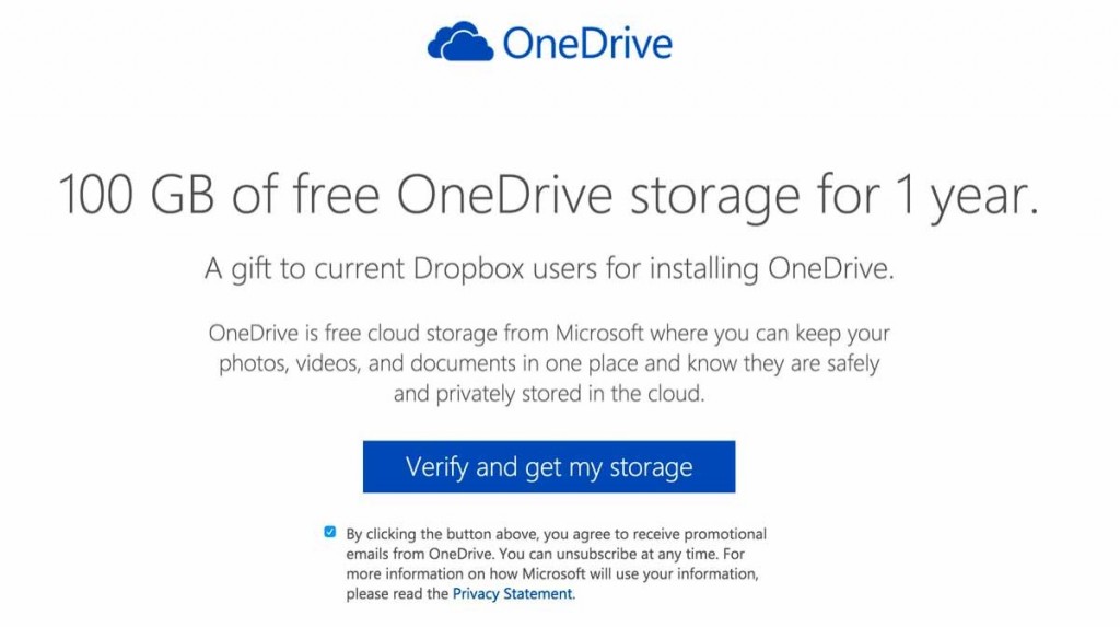 Microsoft、Dropboxを使っている人向けに1年間限定でOneDriveの容量が100GB増やせるキャンペーンを実施中
