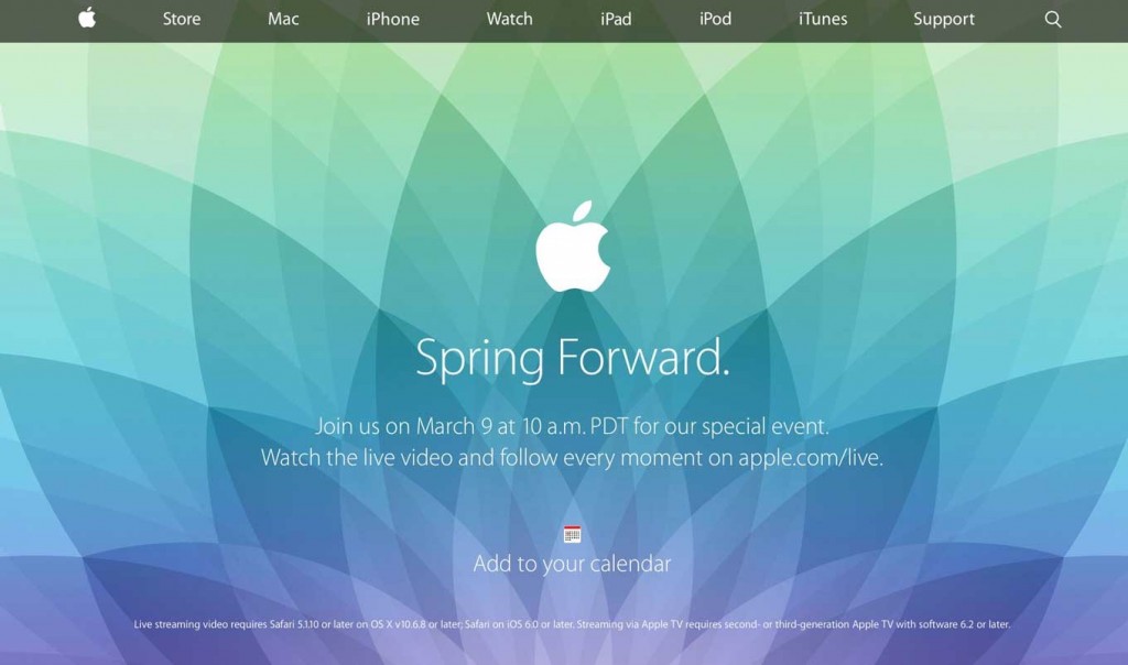 Apple、現地時間3月9日に行うスペシャルイベント「Spring Forward.」をライブストリーミング配信