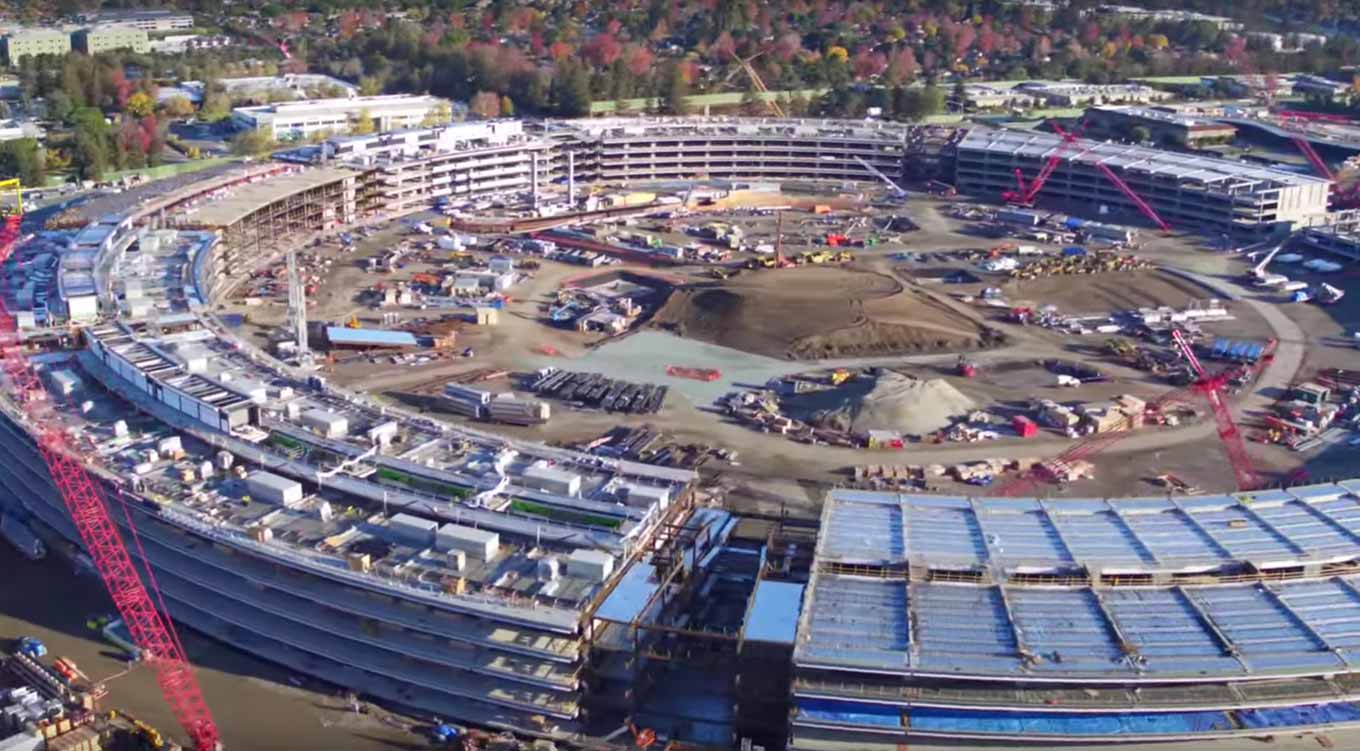 Appleの新社屋「Apple Campus 2」建設現場の2015年12月時点の空撮動画