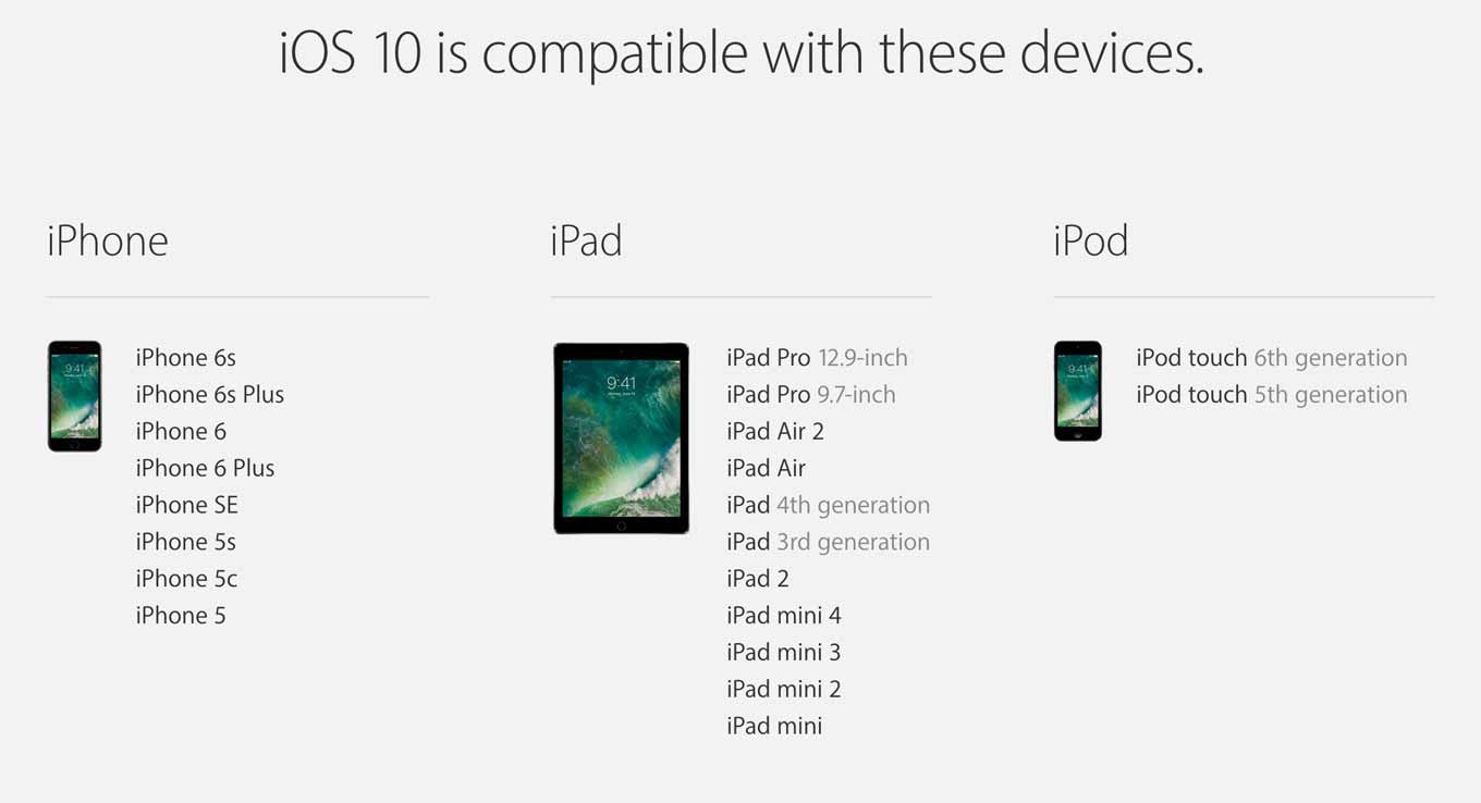 「iOS 10」と「macOS Sierra」の対応機種