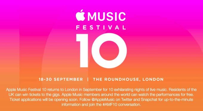 Apple、9月18日から音楽イベント「Apple Music Festival 10」をロンドンのRoundhouseで開催
