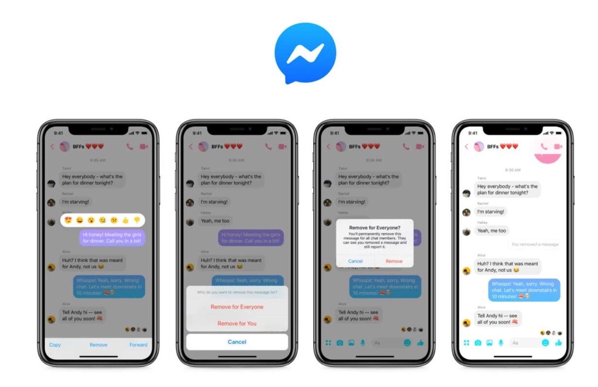 Facebook、「Messenger」でメッセージ送信後10分以内なら取り消しが可能に