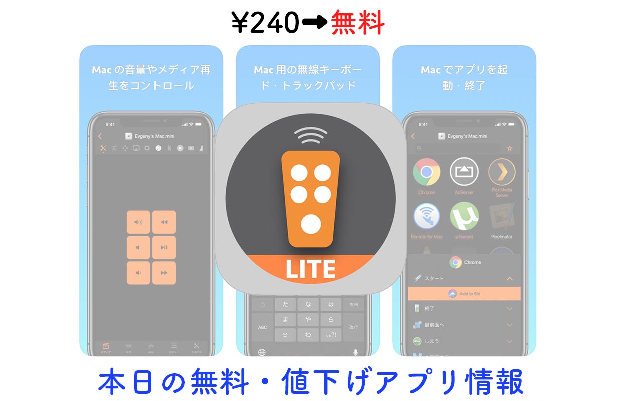 240円→無料、iPhoneやiPadをMacのリモコンとして使える「Mac用リモートコントロール ー Lite」など【4/2】セールアプリ情報