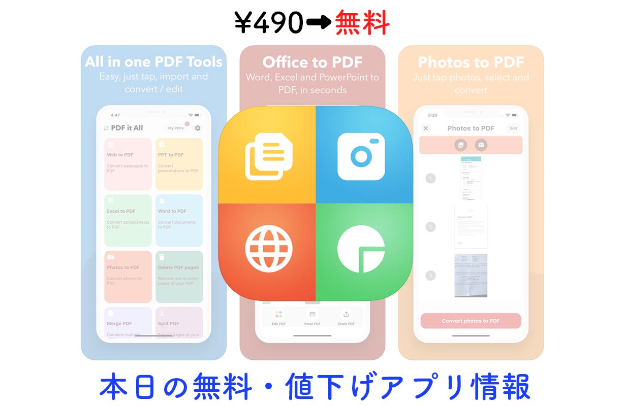 490円→無料、様々なファイルをPDFに変換できるアプリ「PDF it All Document Converter」など【5/12】セールアプリ情報